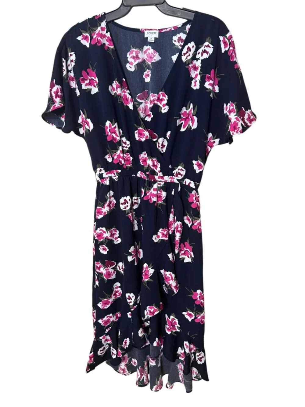 J. Crew Black Pink Floral Flutter Sleeve Ruffle Hem Dress Size S